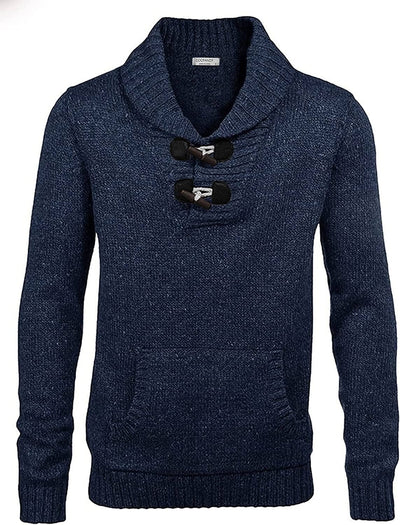 Shawl Collar Pullover Knit Sweaters with Pockets (US Only) Sweaters COOFANDY Store Navy Blue S 