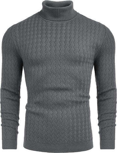 Turtleneck Patterned Knitted Pullover Sweater (US Only) Sweaters COOFANDY Store Grey S 