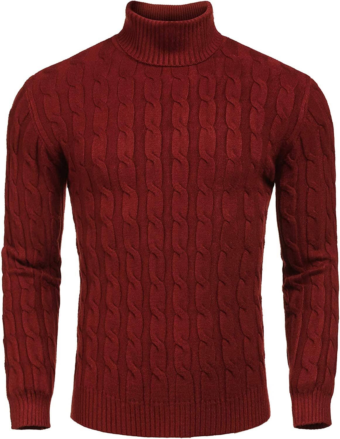 Slim Fit Turtleneck Twisted Knitted Pullover Sweater (US Only) Sweaters COOFANDY Store Wine Red XS 