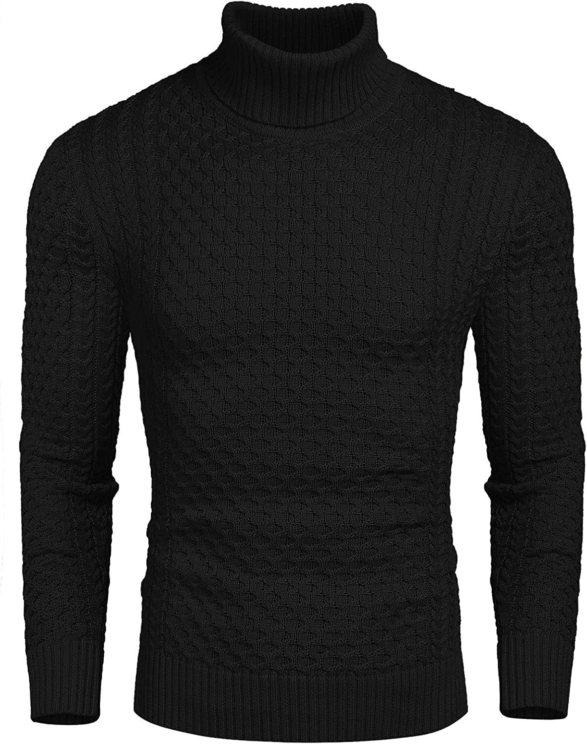 Slim Fit Turtleneck Twisted Sweater (US Only) Sweaters Coofandy's Black XS 