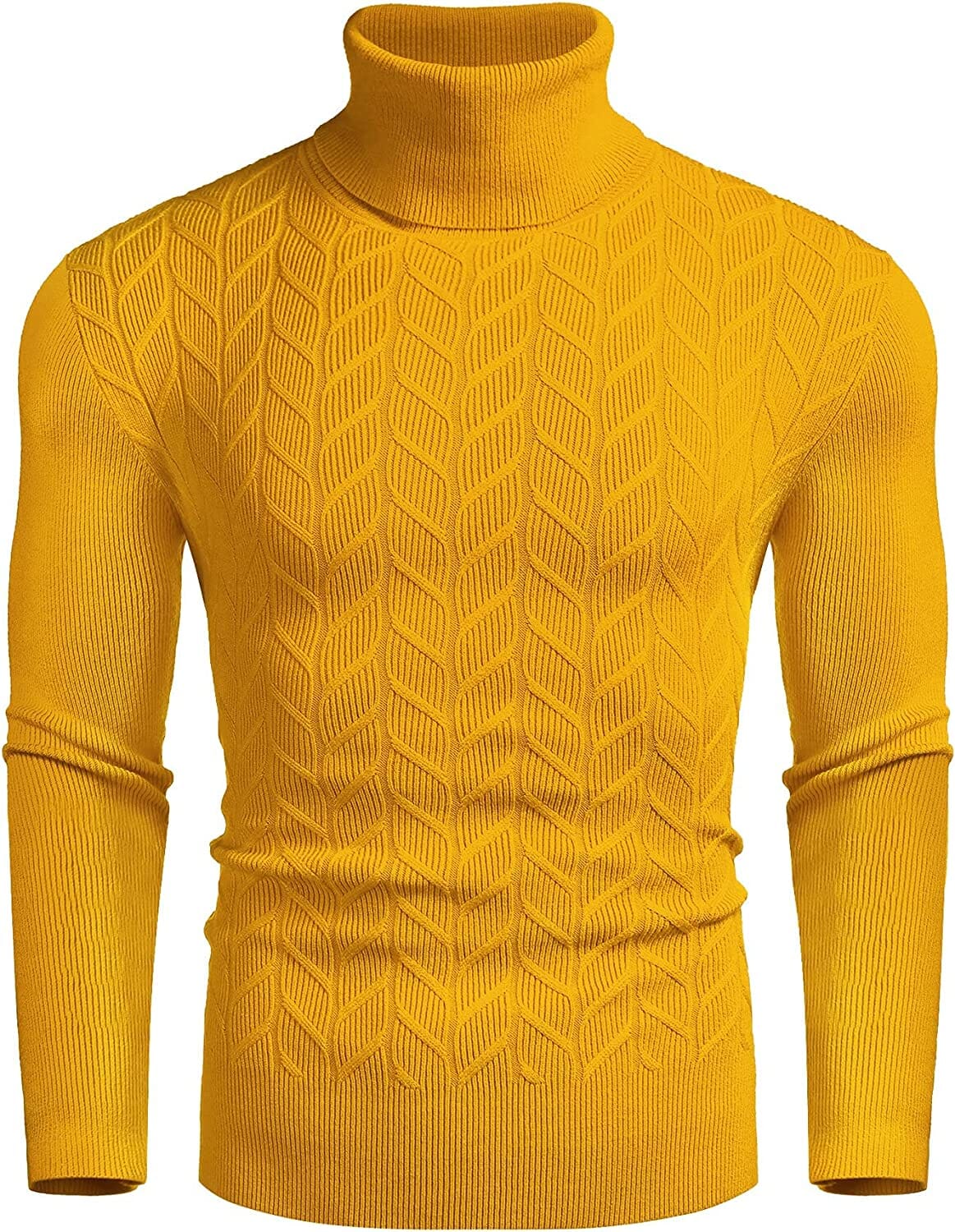 Slim Twist Pattern Turtleneck Knit Sweater (US Only) Sweaters COOFANDY Store Yellow S 