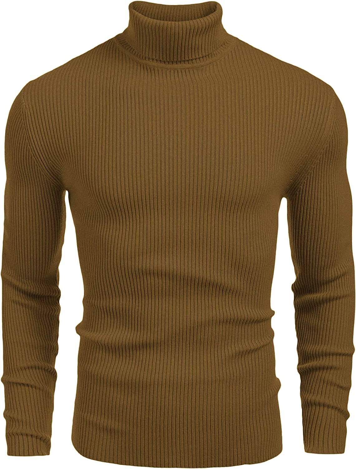 Ribbed Slim Fit Knitted Pullover Turtleneck Sweater (US Only) Sweaters COOFANDY Store Dark Khaki S 