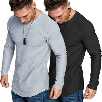 2-Pack Muscle Fitted Workout T-Shirt (US Only) T-Shirt COOFANDY Store Black/Grey Blue S 