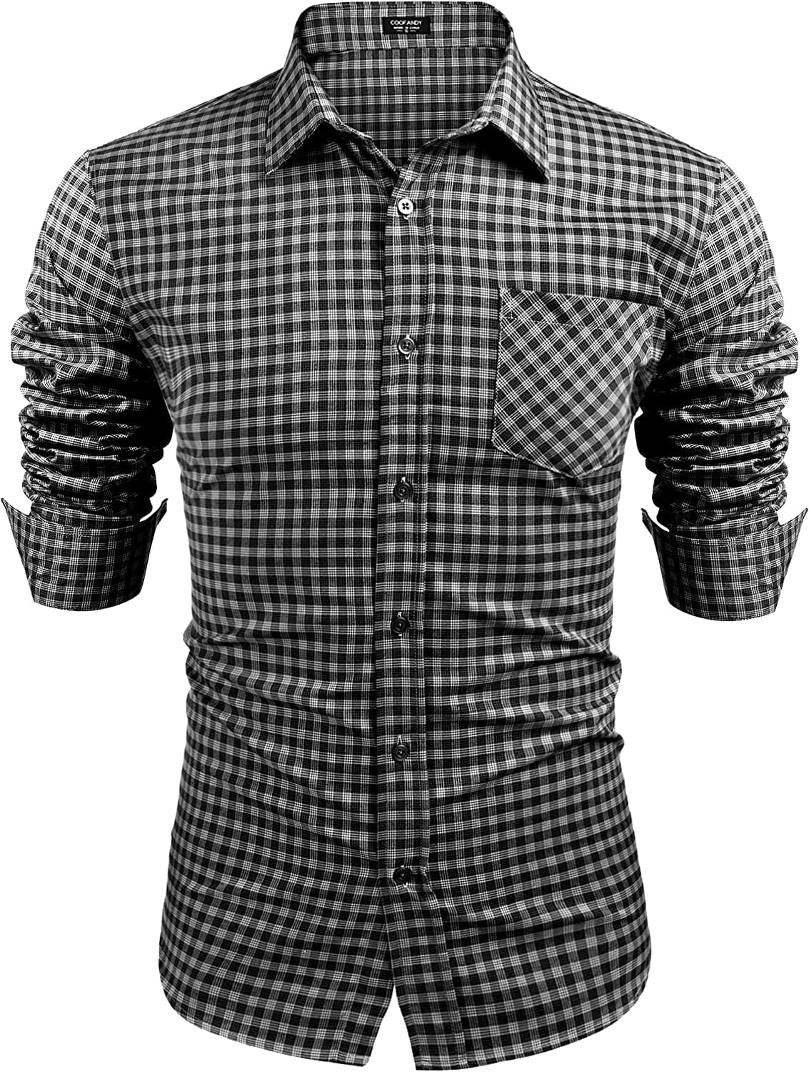 Business Button Up Plaid Shirts (US Only) Shirts Coofandy's Black Grid S 