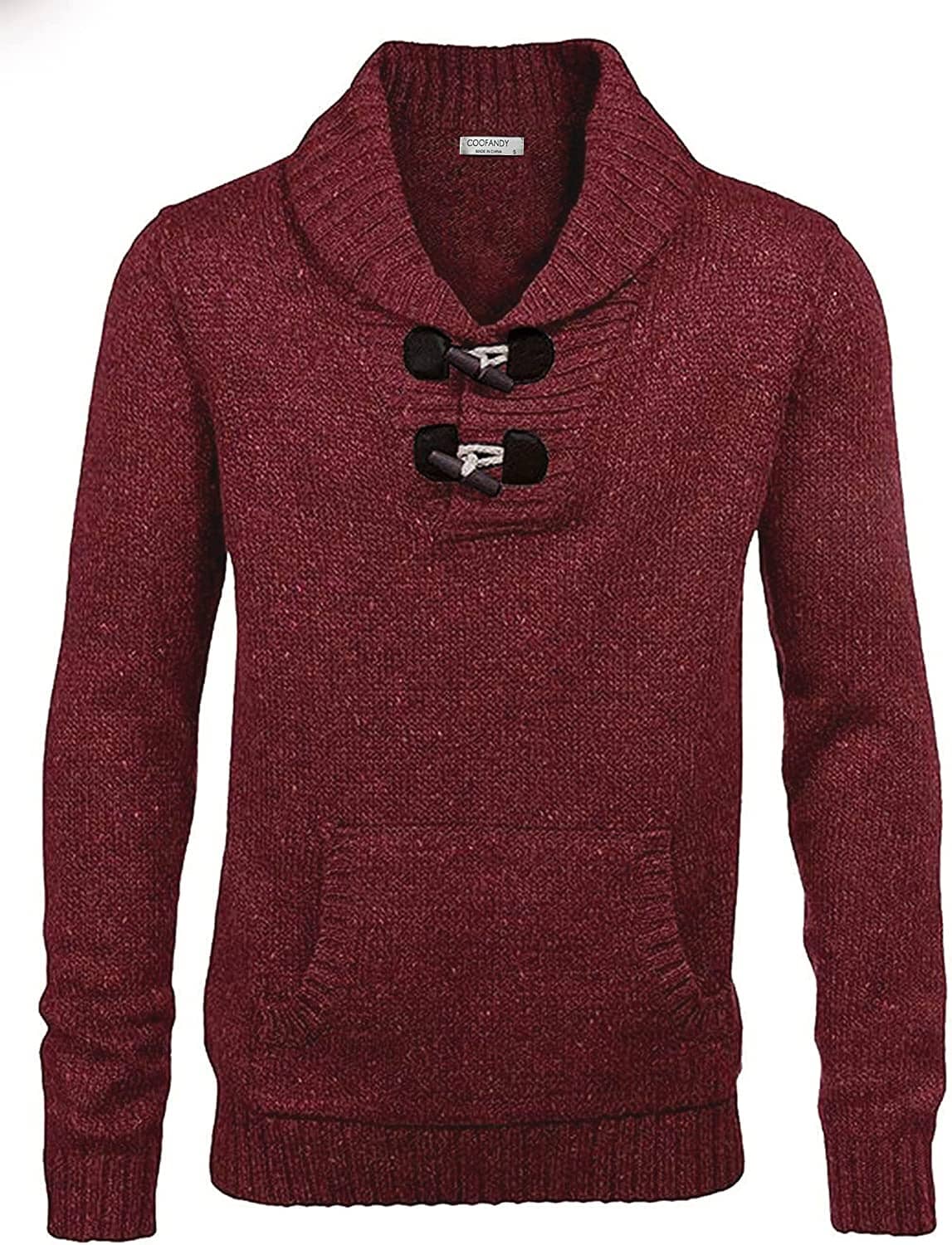 Shawl Collar Pullover Knit Sweaters with Pockets (US Only) Sweaters COOFANDY Store Wine Red S 