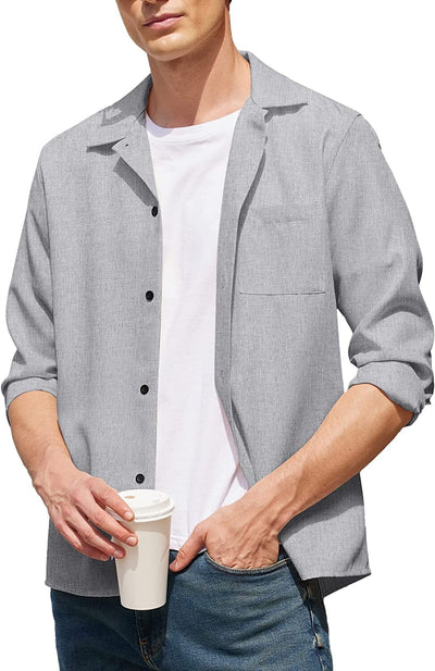 Casual Button Down Long Sleeve Shirt (US Only) Shirts COOFANDY Store Gray S 