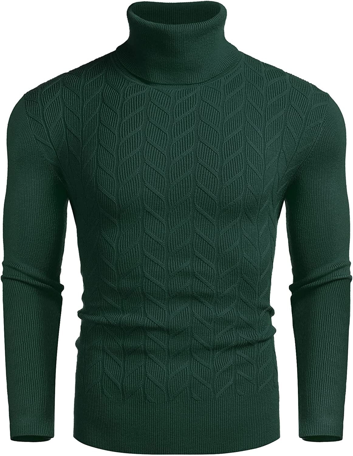 Slim Twist Pattern Turtleneck Knit Sweater (US Only) Sweaters COOFANDY Store Green S 