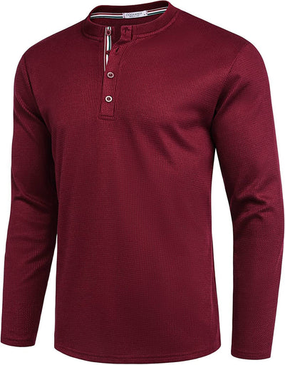 Long Sleeve Waffle Henley Shirts (US Only) T-Shirt Coofandy's Wine Red S 
