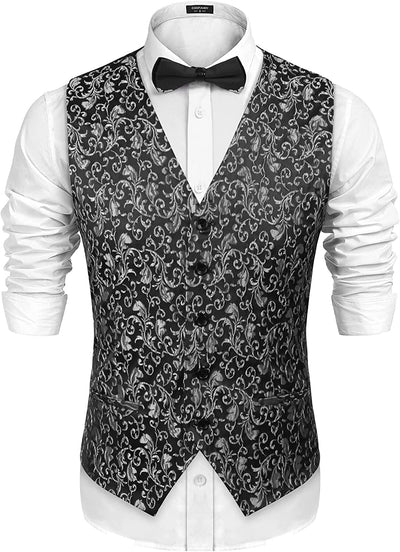 Floral Victorian Tuxedo Suit Vest (US Only) Vest COOFANDY Store Grey Floral S 