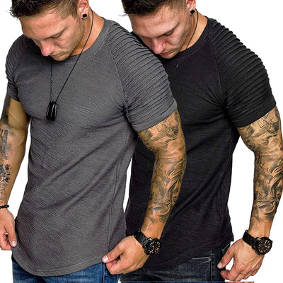 2 Packs Pleats Sleeve Muscle Gym Tee (US Only) T-Shirt COOFANDY Store Black/Grey S 