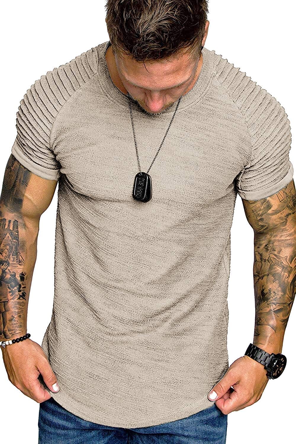 2 Packs Pleats Sleeve Muscle Gym Tee (US Only) T-Shirt COOFANDY Store 