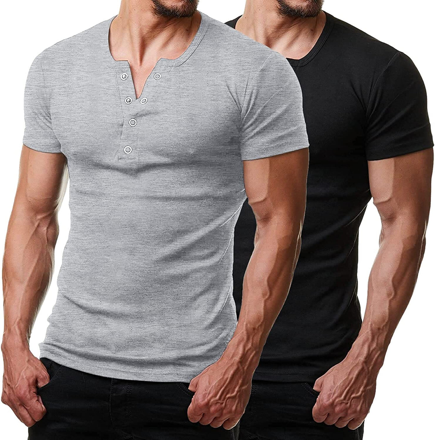 2 Pack Short Sleeve Workout Gym T-Shirt (US Only) T-shirt Coofandy's Black/Grey S 
