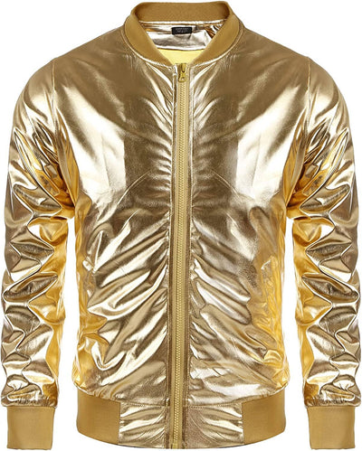 70s Disco Christmas Party Zip-up Jacket (US Only) Jackets COOFANDY Store Gold S 