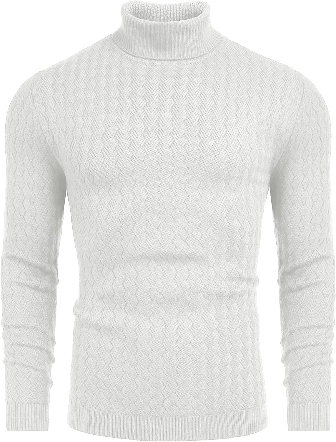 Turtleneck Patterned Knitted Pullover Sweater (US Only) Sweaters COOFANDY Store White S 