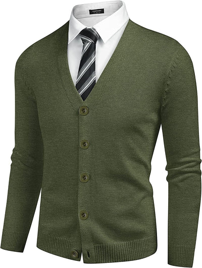 V Neck Lightweight Button Down Knitted Sweater (US Only) Sweaters COOFANDY Store Army Green S 