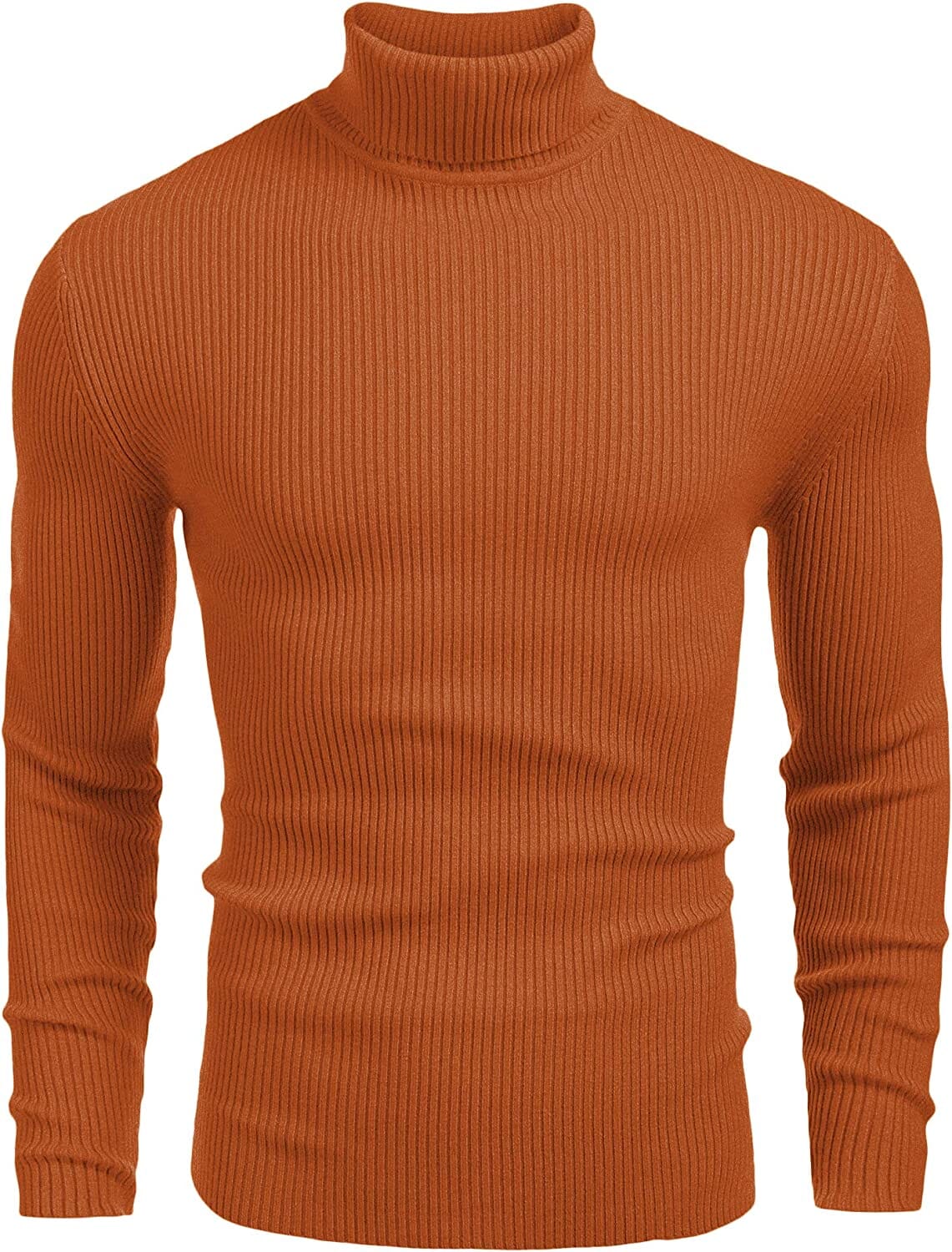 Ribbed Slim Fit Knitted Pullover Turtleneck Sweater (US Only) Sweaters COOFANDY Store British Tan S 