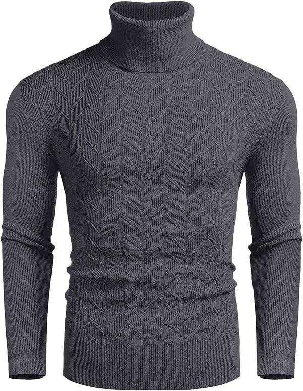 Slim Twist Pattern Turtleneck Knit Sweater (US Only) Sweaters COOFANDY Store Gray S 