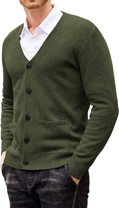 Lightweight V Neck Knitted Sweaters with Pockets (US Only) Sweaters COOFANDY Store Army Green S 