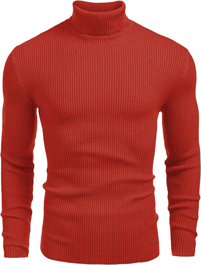 Ribbed Slim Fit Knitted Pullover Turtleneck Sweater (US Only) Sweaters COOFANDY Store Red S 