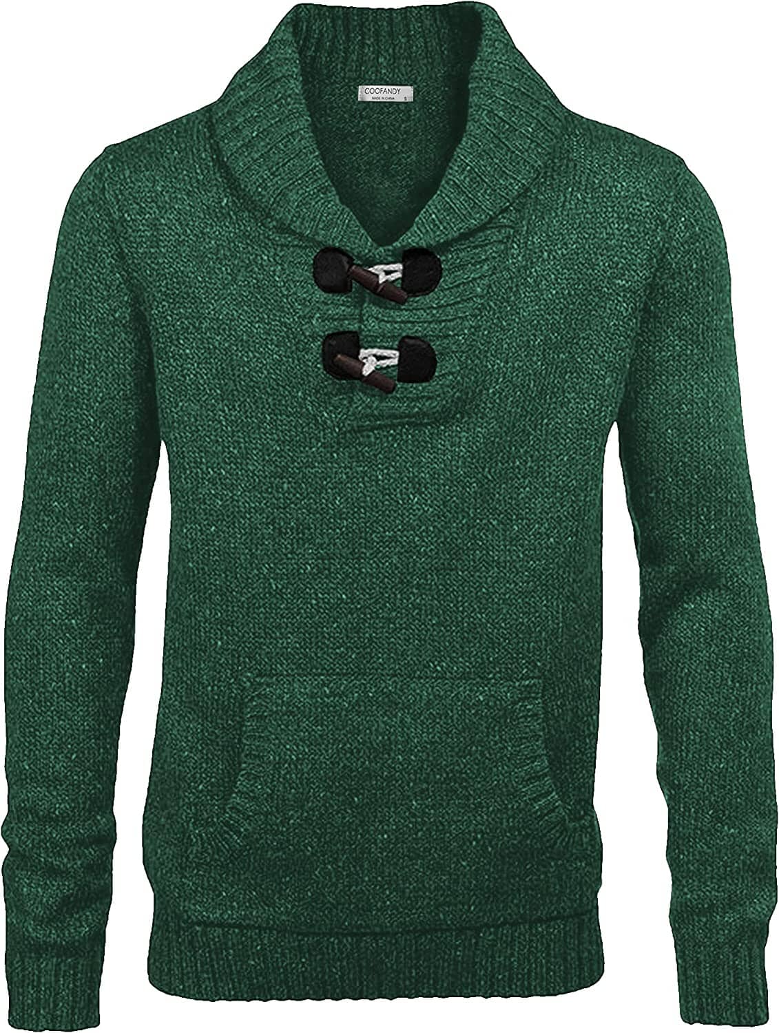 Shawl Collar Pullover Knit Sweaters with Pockets (US Only) Sweaters COOFANDY Store Dark Green S 