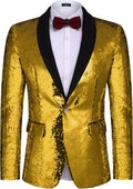 Shiny Sequin Blazer Tuxedo Suit (US Only) Blazer Coofandy Gold S 