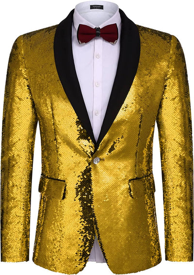 Shiny Sequin Blazer Tuxedo Suit (US Only) Blazer Coofandy Gold S 
