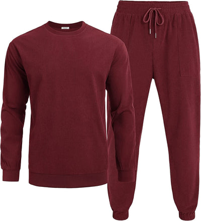 2 Piece Long Sleeve Pullover Sports Sets (US Only) Sports Set Coofandy's Wine Red S 