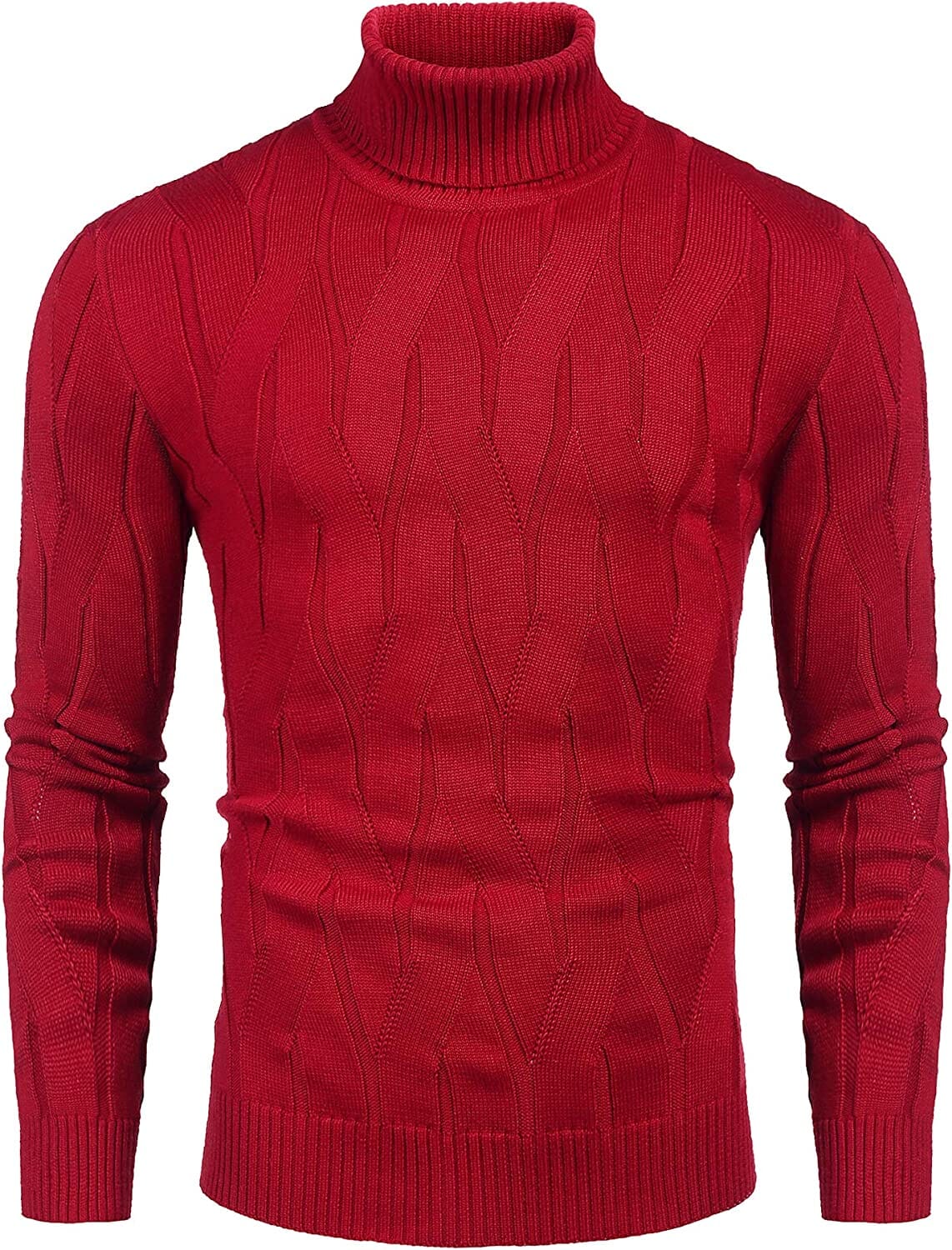 Slim Fit Turtleneck Knitted Pullover Sweaters (US Only) Sweaters Coofandy's Red S 