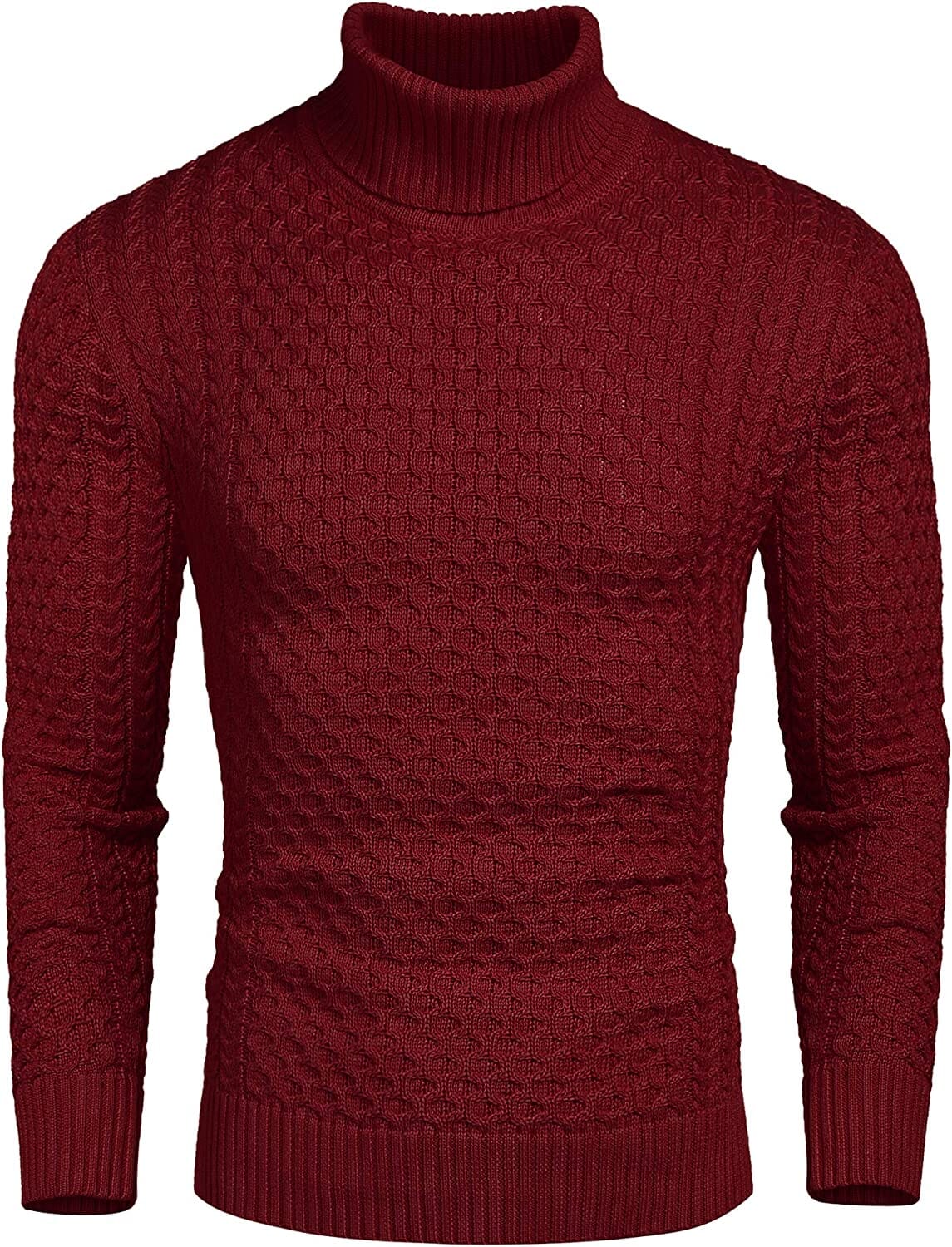Slim Fit Turtleneck Knitted Twisted Pullover Sweaters (US Only) Sweaters Coofandy's Wine Red S 