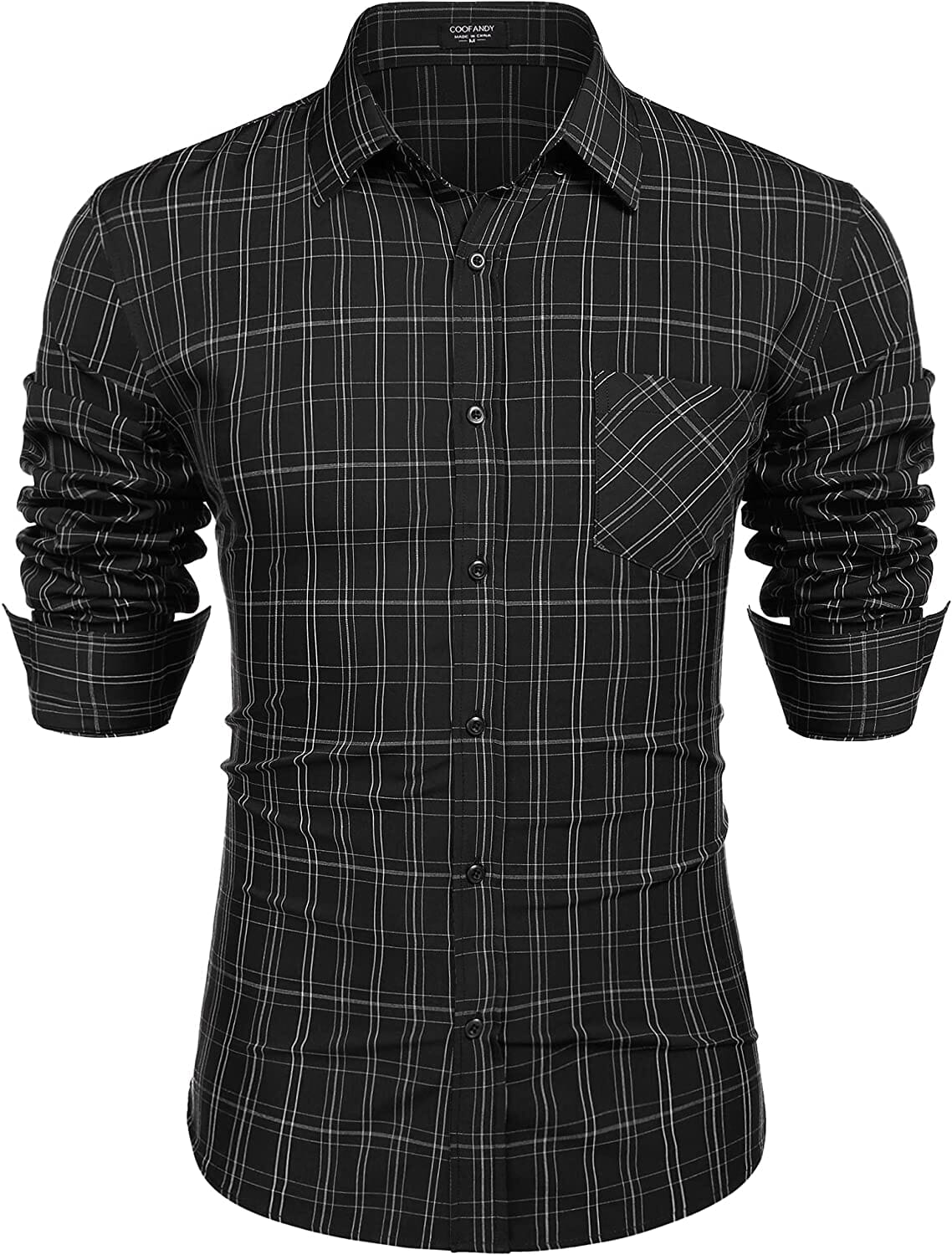 Business Button Up Plaid Shirts (US Only) Shirts Coofandy's Black S 