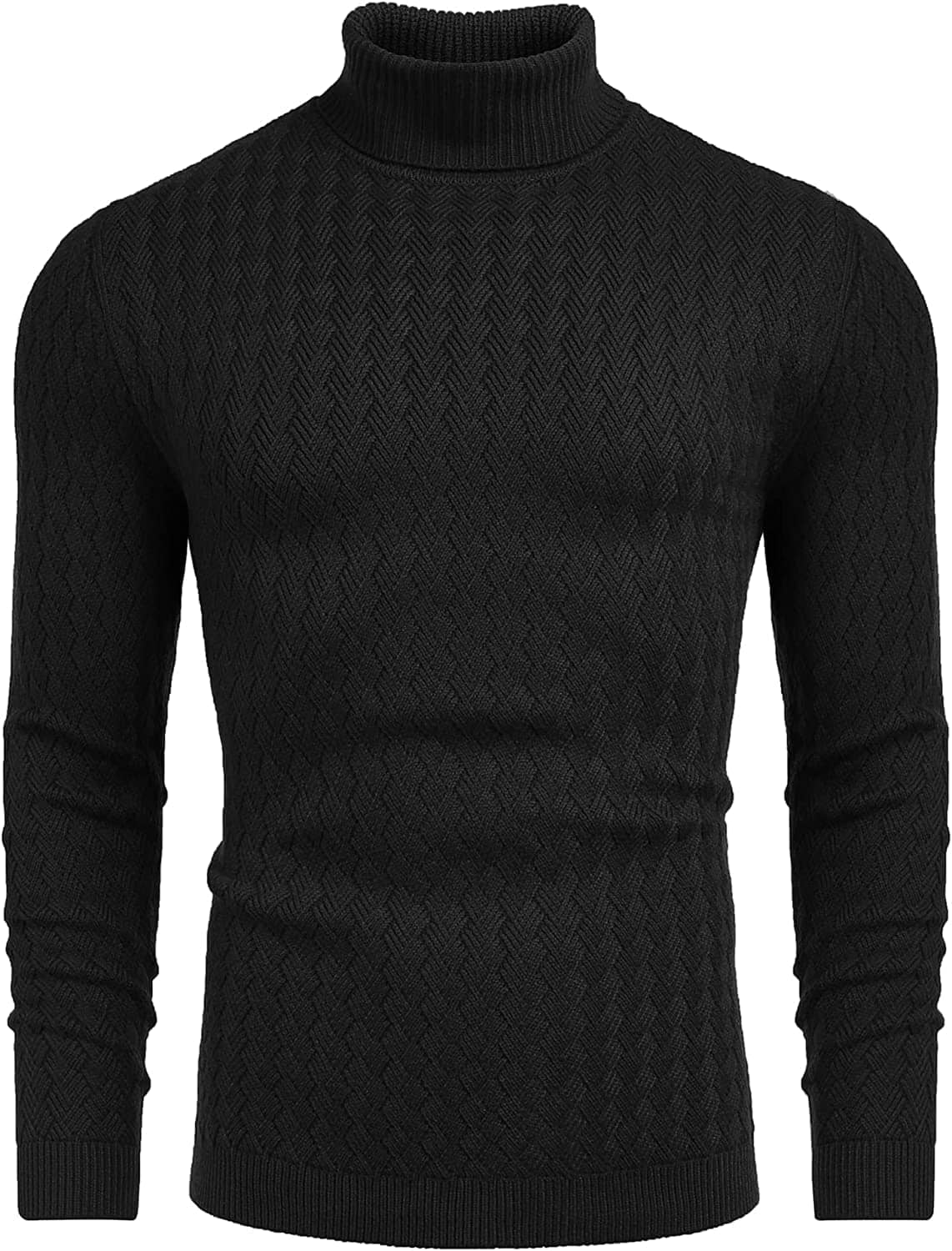 Turtleneck Patterned Knitted Pullover Sweater (US Only) Sweaters COOFANDY Store Black S 