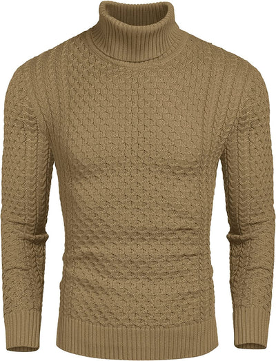 Slim Fit Turtleneck Twisted Sweater (US Only) Sweaters Coofandy's Light Khaki S 
