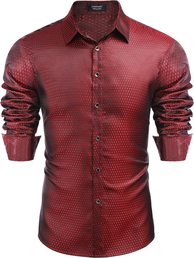Luxury Shiny Button Down Shirts (US Only) Shirts & Polos Brand: COOFANDY Wine Red S 