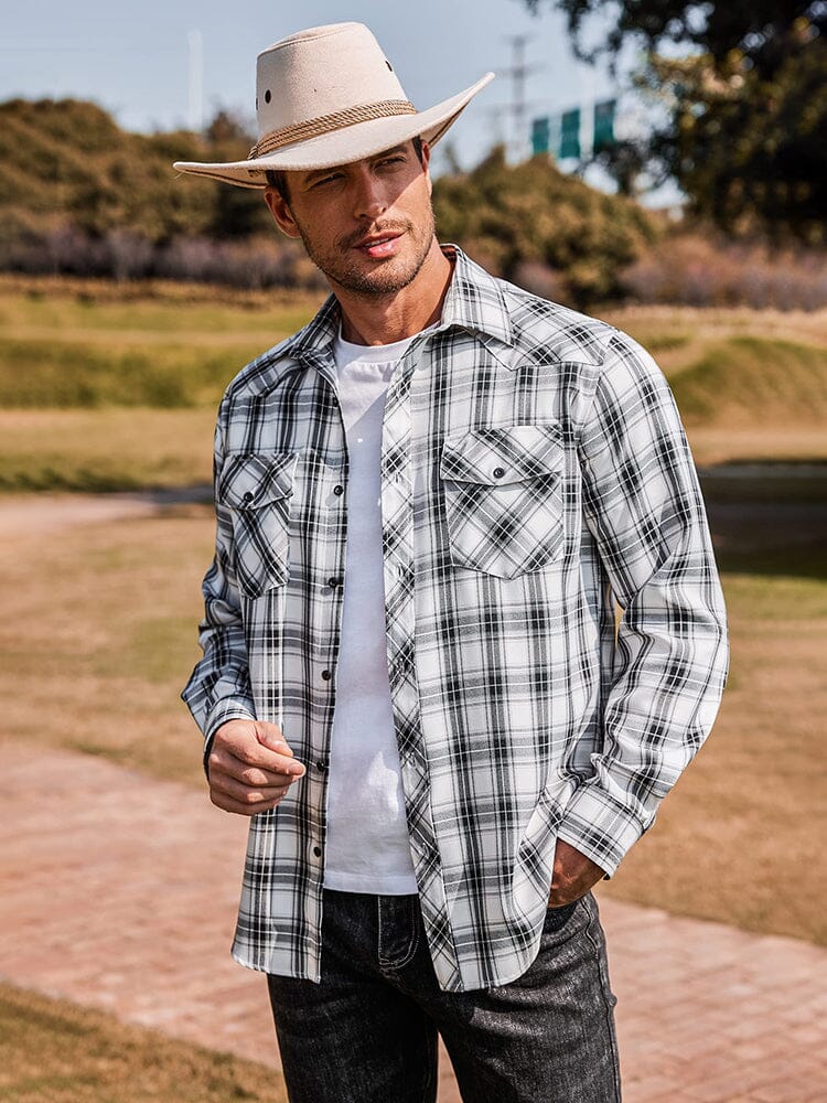 Plaid Long Sleeve Casual Shirt with Pockets (US Only) Shirts COOFANDY Store 