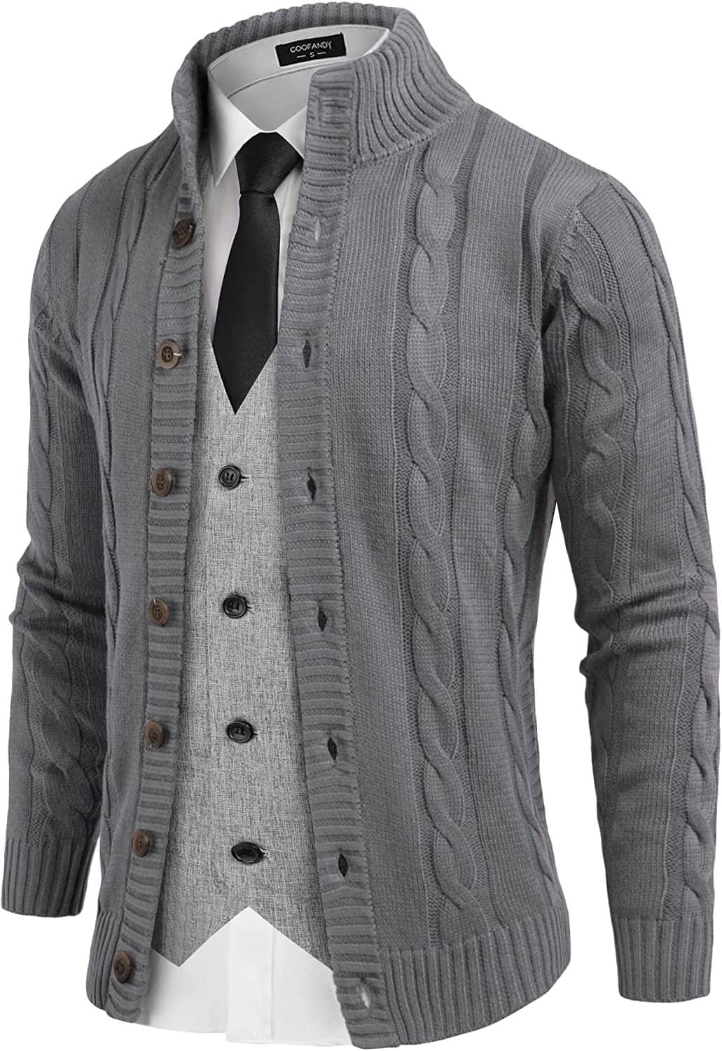 Coofandy Cardigan Cable Knitted Button Down Sweater (US Only) Sweaters COOFANDY Store Grey S 