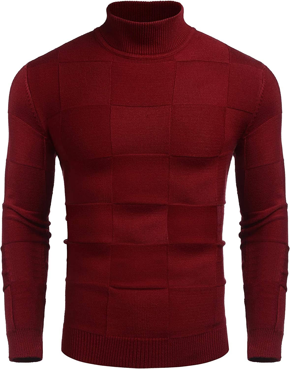 Ribbed Knit Pullover Sweater Turtneck Sweaters (US Only) Sweaters COOFANDY Store Red S 