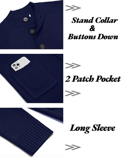 Stand Collar Button Down Knitted Cardigan with Pockets (US Only) Cardigans COOFANDY Store 