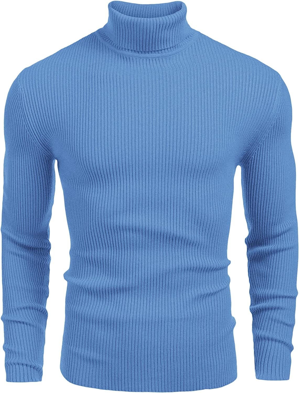 Ribbed Slim Fit Knitted Pullover Turtleneck Sweater (US Only) Sweaters COOFANDY Store Cornflower Blue S 