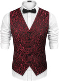 Floral Victorian Tuxedo Suit Vest (US Only) Vest COOFANDY Store Red S 
