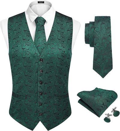 Floral Vest 4Pcs Suit (US Only) Vests COOFANDY Store Dark Green S 