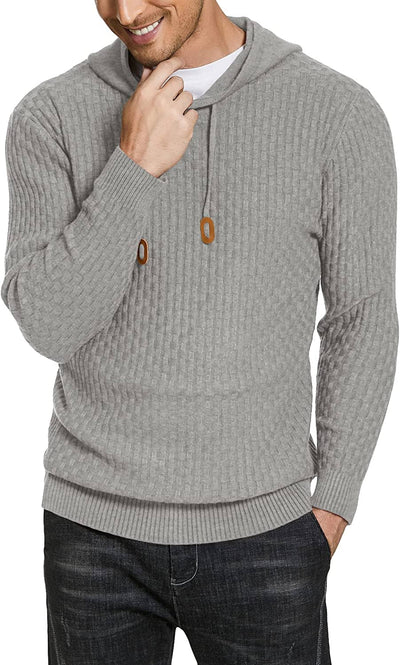 Solid Knitted Pullover Hooded Sweatshirt (US Only) Hoodies Brand: COOFANDY Light Grey S 