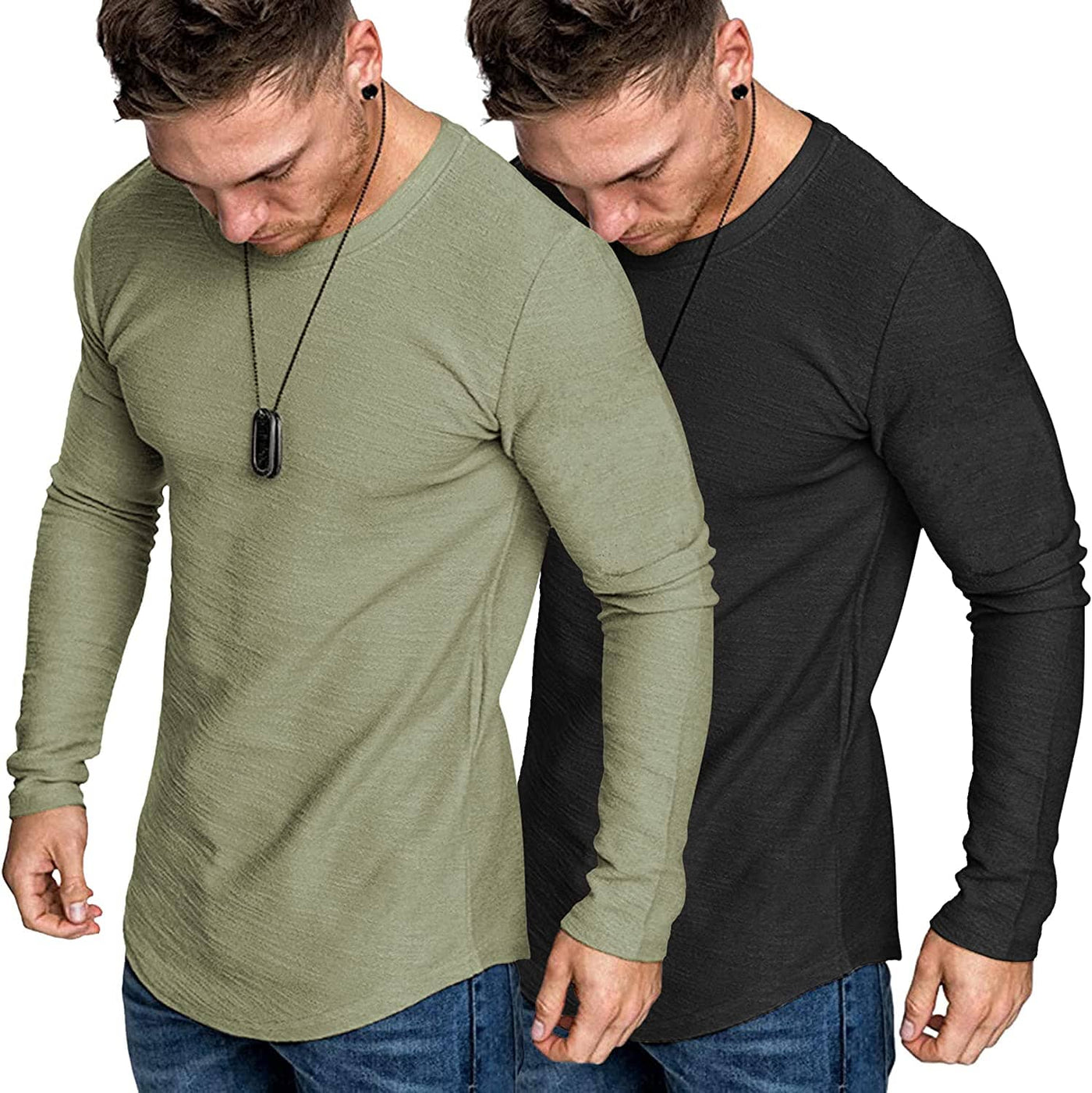 2-Pack Muscle Fitted Workout T-Shirt (US Only) T-Shirt COOFANDY Store Black/Light Army Green S 