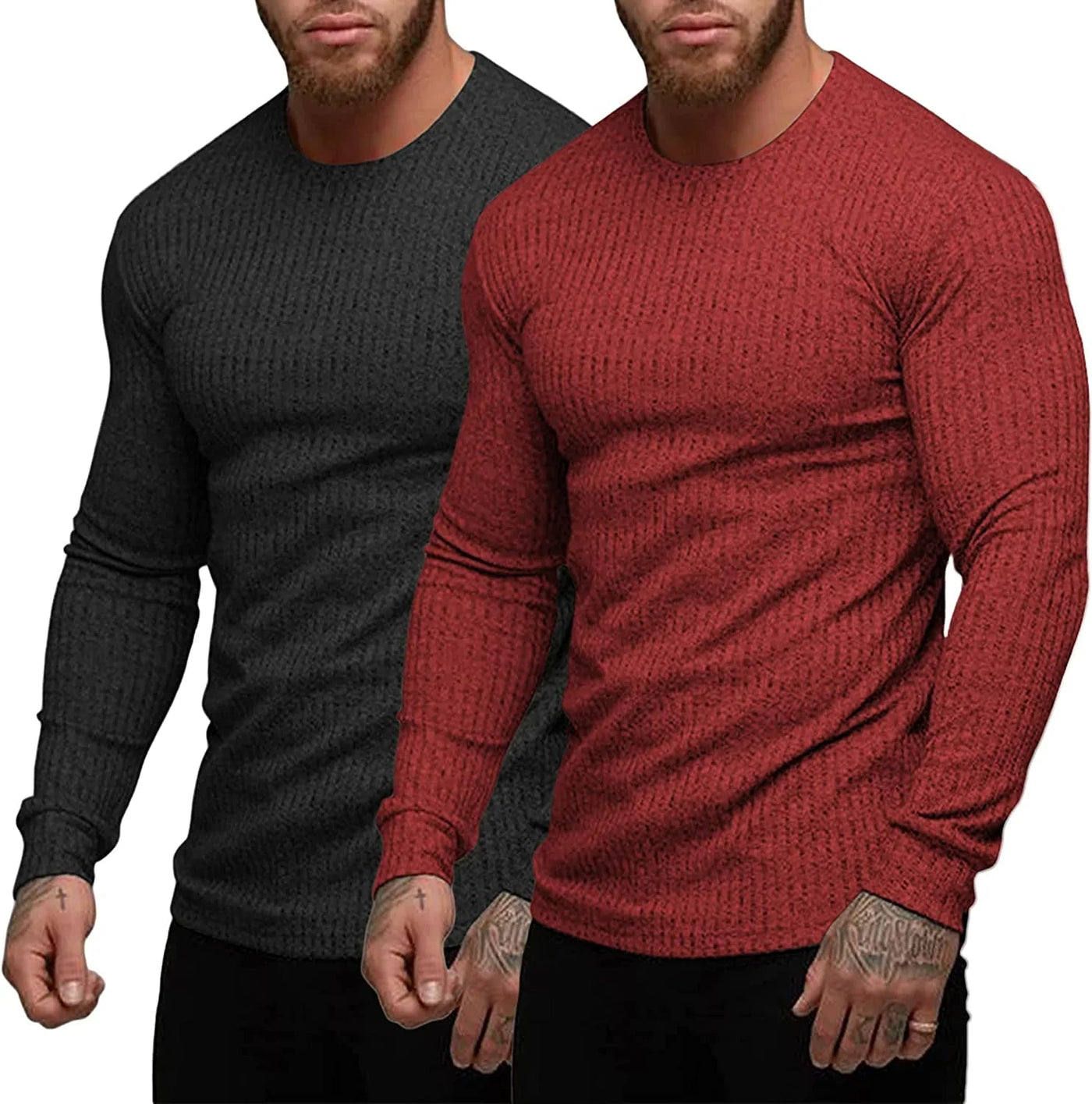 2-Pack Stretch Gym Bodybuilding T-Shirt (US Only) T-Shirt COOFANDY Store Black/Red S 