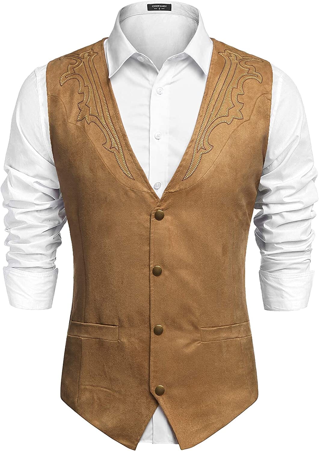 Western Suede Leather Vest Suit (US Only) Vest Coofandy's Khaki S 
