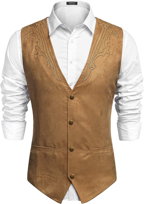 Western Suede Leather Vest Suit (US Only) Vest Coofandy&