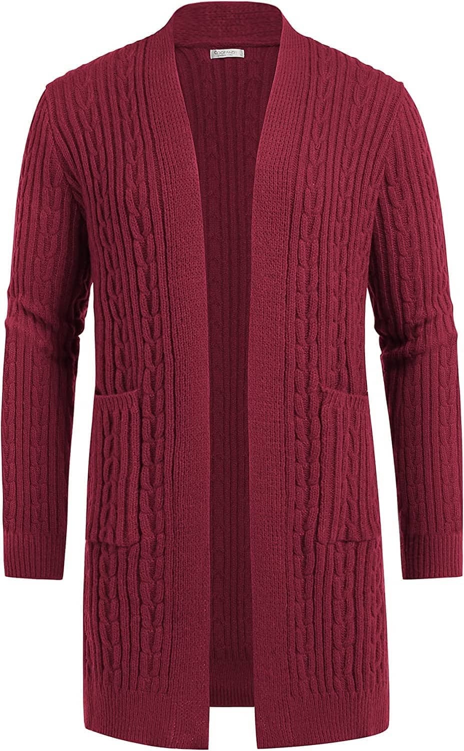 Long Cardigan Open Front Sweater (US Only) Sweaters COOFANDY Store Wine Red S 