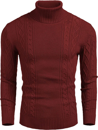 Turtleneck Casual Cable Knitted Pullover Sweaters (US Only) Fashion Hoodies & Sweatshirts COOFANDY Store Wine Red S 