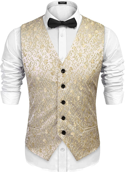 Floral Victorian Tuxedo Suit Vest (US Only) Vest COOFANDY Store Golden S 