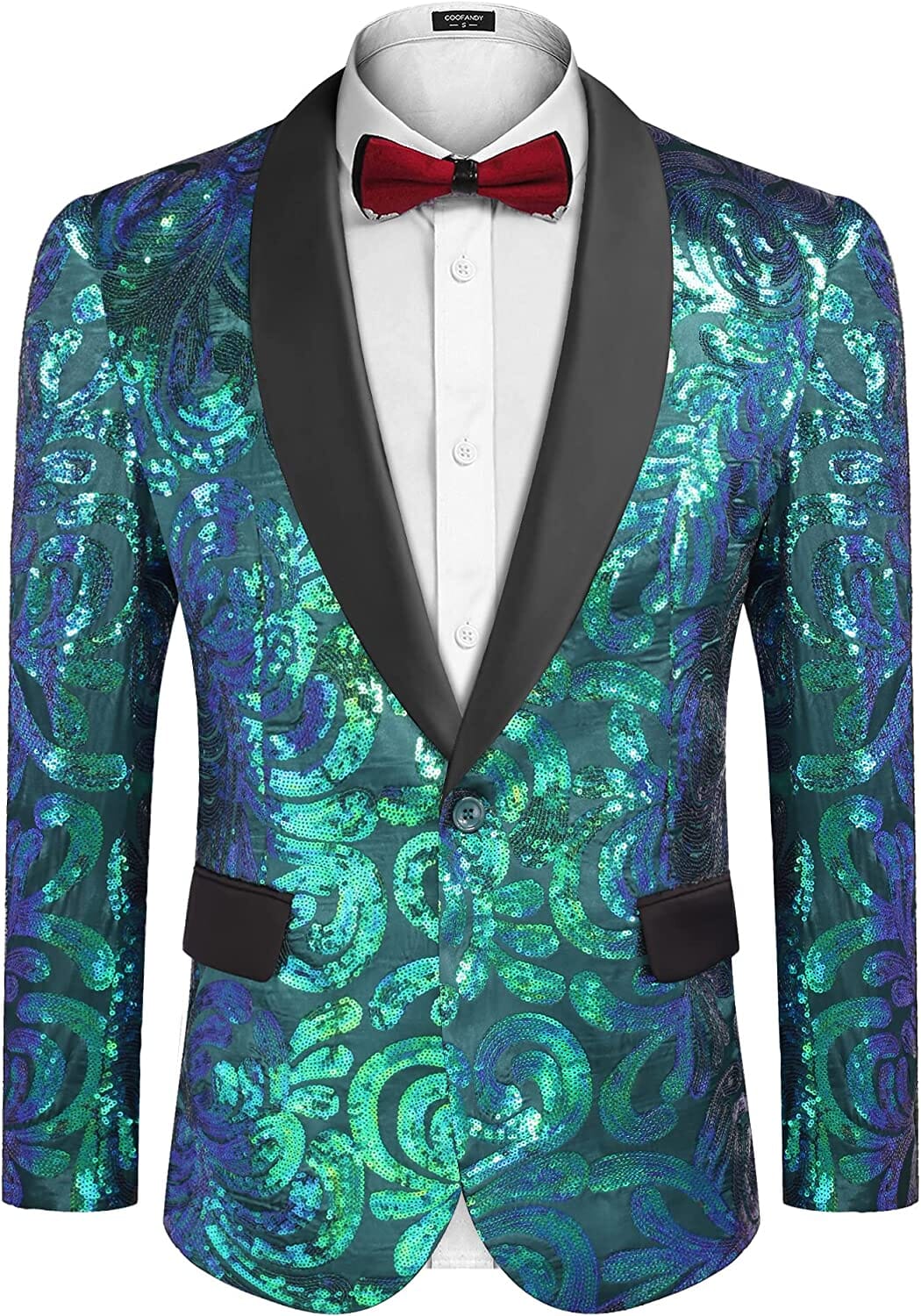 Shiny Sequins Blazer Floral Blazer (US Only) Blazer COOFANDY Store Green S 