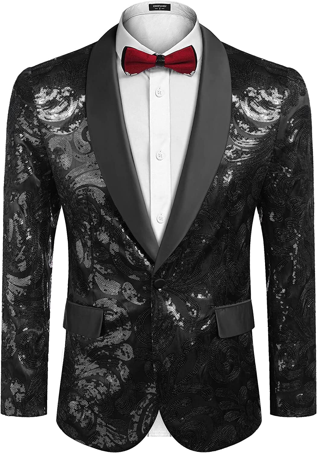 Shiny Sequins Blazer Floral Blazer (US Only) Blazer COOFANDY Store Black S 